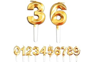 WLHGH Birthday Candles, 36th/63th/3th/6th Birthday Cake Candles, Cake Decoration for Birthday Party Wedding Anniversary Graduation Party Supplies (Gold, Number 3&6)