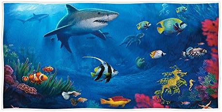 Redland Art Summer Marine Animals Theme Deep Sea Shark Turtle Seahorse Fish Coral Beach Towel 30" x 58"