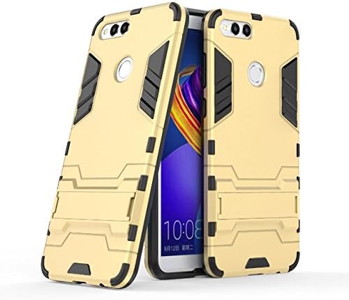 Huawei Honor 7X Case, MHHQ [Slim Fit] [Kickstand Feature] Hybrid Dual Layer Armor Defender Full Body Protective Case Cover for Huawei Honor 7X (2017) -Gold