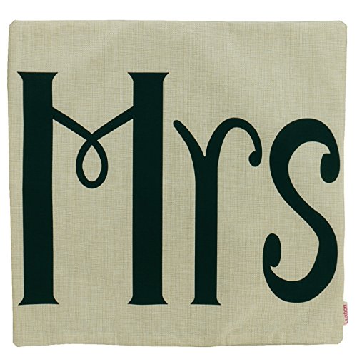 Luxbon 3er Set ( Mr & Mrs) Leinen Kissenbezug Lendenkissen Sofakissen Haus Cafe Zimmer Auto Deko 18 x 18 “ - 4