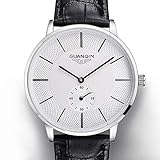 WERTY&K Herrenuhren Wasserdicht Ultradünne Luxus Klassische Mechanische Automatik Armbanduhr Edelstahlgehäuse Mit Lederband Schwarz,E