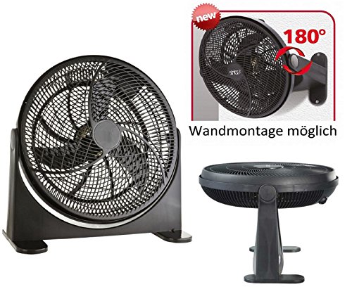 Bodenventilator Power Windmaschine Ventilator Wandventilator Standventilator Luftkühler 180° neigbar Wandmontage möglich 75Watt Ø41cm