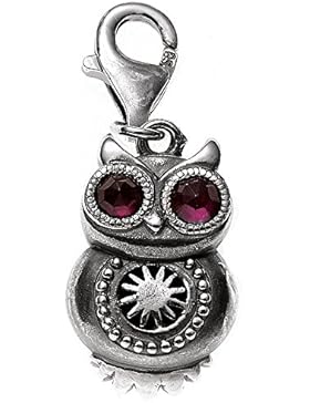 Einhänger EULE 925 Sterling Silber rhodiniert 2 Granate Charms silber Charivari