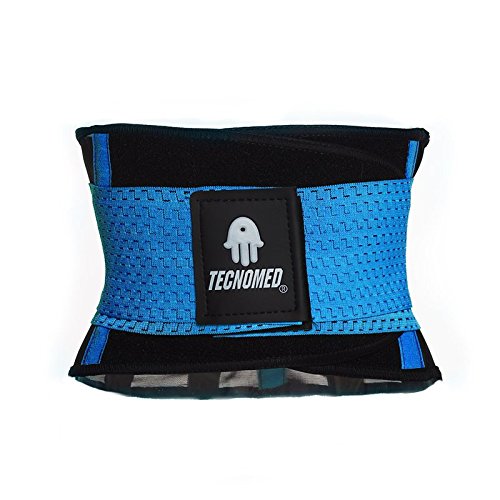 Tecnomed Cinturón Abdomen/Faja Reductora Lumbar Deportiva Fitness y Protector de Columna, para Rehabilitación del Dolor, Unisex, Color Azul (M)