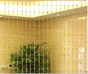 Pindia Strings Leaf Fancy Sparkling Plastic Bead Hanging Curtain - 7ft, Golden