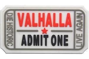 OHRONG Valhalla Parche de PVC Admit One Die Historic Live Again 3D Tactical Moral Biker Badge Militar Vikings Army Armband para gorras, mochilas, abrigos (blanco)