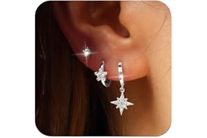 ZHESHY Gold Ohrringe Set Damen 3 Paar 14K Vergoldete Silber 925 Klein Creolen Ohrstecker Hängend Ohrringe mit Zirkonia Wasserfest Hypoallergen Goldene Stecker Mehrere Piercings Schmuck für Frauen