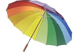 FUN FAN LINE – Parapluie manuel avec 16 panneaux multicolores ‍ en nylon, manchette droite en bois, canne et tiges de métal pour plus de résistance Idéal pour les femmes, gay, LGBT