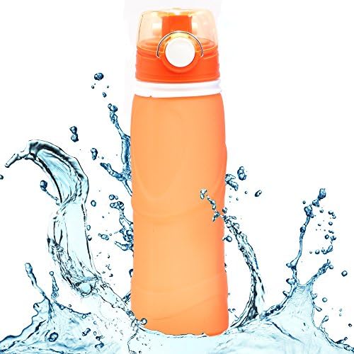 AILAMS Collapsible Sports Bottle - 750ml/26floz, FDA Approved,Reusable Leak Proof Silicone Foldable Drinking Water Bottle , for Sport, Outdoor, Travel, Camping, Picnic (Orange)