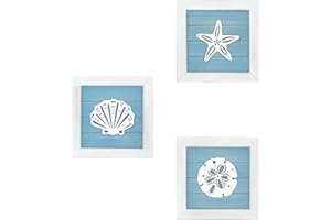 BAGIMA Decoración temática del océano, decoración de pared de playa, adornos colgantes de concha de mar 3D de madera, decoración vintage de playa para el hogar, baño, sala de estar