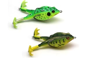 TEEGXDDY Leurres Grenouille,2 Pièces Grenouille Peche,Leurres de Pêche,9cm Double Hélices Grenouille,360°Queue rotative Artificielle Souple Leurre avec Crochet pour La pêche en Plein