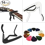 Embalaje Incluido : 2pcs Cejilla Capo Para Guitarra （Blanco Y Negro） , 12pcs PÚAs De La Guitarra（Colores Aleatorios）: 4pcs 0.46mm, 4pcs 0.71mm, 4pcs 0.96mm