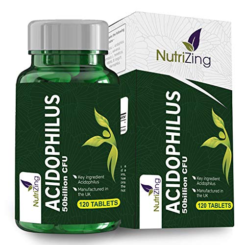 Probiotics for Adults - High Strength Lactobacillus Acidophilus 50bn CFU Powder - 120 tablets - Absorption Optimised - Dairy Free - Best for Gut Health - Made in UK, Vegan & Dairy Free by NutriZing