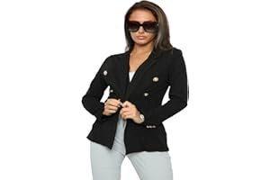 METLUQ M0D4 New Ladies Gold Button Stretch Military Style Double Breasted Blazer Jacket UK
