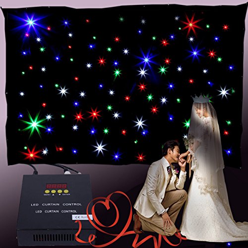 MuGuang Rideau DMX, 2X3 Mètre Rideau Décor Lampe RGB 108pcs LED Étoile Astérisque Ciel Lumineux pour Romantique Mariage Anniversaire Fête Scène DJ Cabaret Activité Noël