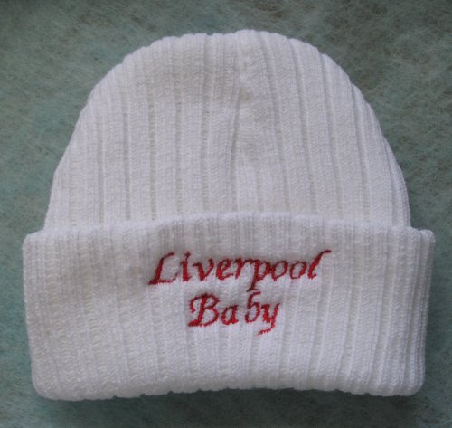 Knitted BABY HAT White football United City Liverpool Celtic, Everton Rangers (Liverpool)