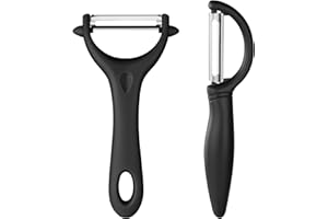 AUAUY 2pz Pelador Universal, Pelador de Tomate y Kiwi, Pelador Verduras Acero Inoxidable, Pelador Giratorio, Mango Ergonómico Antideslizante, para Frutas, Zanahoria, Berenjena, Pepino （Negro）