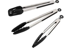 Alimat PluS Kitchen Tongs Set of 3, Cooking Tongs with Stainless Steel, Silicone Tongs for Serving, Nonstick Food Tongs(9+12+12inches)