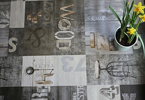 Dark Grey, Vintage, Premium Design by WJDhome. Wipe clean tablecloth\oilcloth\PVC. Size:140cm x 200cm.,
