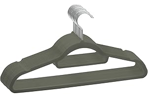 ABHENG 20 Unidad Percha de Terciopelo, Muescas Antideslizantes, Suaves, Finas, Gancho Giratorio 360°, con Barra Corbata, Ahorro de Espacio, 43,5 x 0,6 x 22,5 cm (L x B x H), Gris, AFY0420G