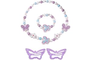 WUSJCOF 4-teilige Mädchenkette, Kinderschmuckset, Kinderhalskette, Kinderarmband, Kinderhaarspange, Mädchen (Schmetterling)