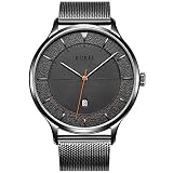 BUREI Herren Minimalistisches Quarzuhr mit analogem Zifferblatt, Datumsanzeige und Milanaise-Armband (Grey)