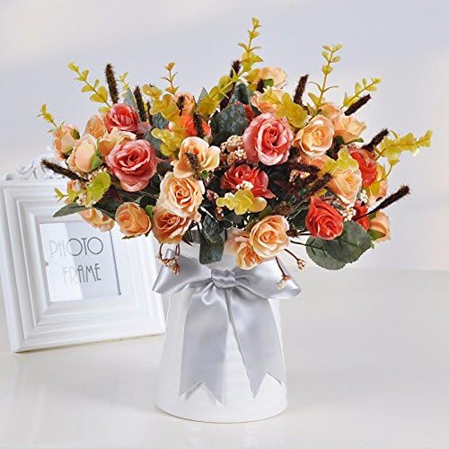 LVLIDAN Artificial Flora Stems bunch Farmhouse style Arrangement Silk bouquet Orange rose