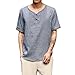 Produktbild Btruely Herren T-Shirt Sommer Basic Tee V-Ausschnitt Freizeitshirt Groß Größe Oberteile Männer Kurzarmshirt Sommer Yoga Leinen und Baumwolle Bluse