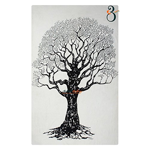 Tapestry Single Black and White Dry Tree Wall Hanging Art Decor Mandala Hippie Dorm 84X55 inches AAKRITI GALLERY - 2