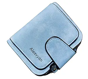 AlexVyan Womens Small Purse Wallet Female Hand Clutch Women/ Ladies/ Girls Wallets Card Holder 3 Pocket (Blue with Black Side Line)