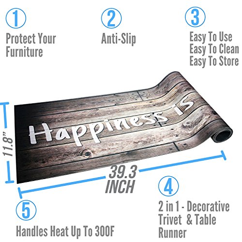 trivetrunner: Untersetzer und Tischläufer – Deko Küche Tisch Décor schützt Arbeitsplatten und Oberflächen vor heißen Teller, Töpfe und Geschirr, rutschsicher, Holz rustikales Design - 5