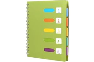 YOUDALIS A5 Spiral Notebook,Subject Notebooks 120 Pages with 5 Dividers Index Colored Tabs,Hardcover Memo Planner for Student Office Writing (Green)