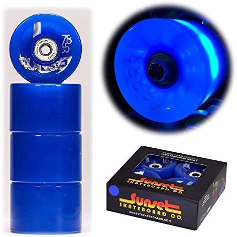2017 Sunset Skateboards Blue 65mm Longboard LED Light-Up Wheels Set with ABEC-7 Carbon Steel Bearings (4-Pack)