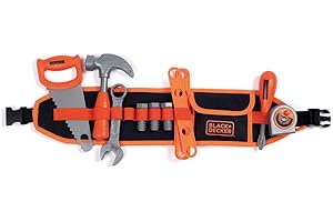 Smoby - Black+Decker - Cintura portautensili - Cinghia regolabile - 14 accessori - Sega, cacciavite, chiave combinata, metro a nastro, viti, righelli, dadi - Dai 3 anni