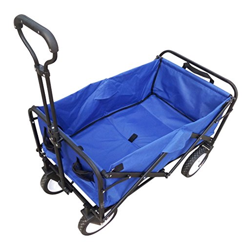 Preisvergleich Produktbild Bollerwagen Handwagen Strandwagen faltbarer stabiler schwerlaster Klappwagen mit Transporttasche und Gummirad (blau)