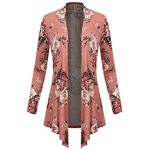 Preisvergleich Produktbild QuaanFrau Lange Ärmel Irregulär Drücken beiläufig Strickjacke Chiffon Drucken Beiläufig Schlank Mantel Oberteile Bluse Büro Strand von der Sonne Mantel Outwear Weste Kap Sweatshirt (Asia XL, Rosa)
