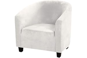HOMECOVER Sesselschoner Elastisch Sesselhusse Sesselüberwurf Velours Sesselbezug mit Armlehnen Schonbezug für Clubsessel Für Einzelsofa Clubsessel Cocktailsessel-Weiß-Large