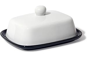 Theo&Cleo Beurrier – Cloche à beurre en céramique de qualité supérieure – Bol à beurre pour tous les beurres courants (250 g) – Beurrier en porcelaine (noir et blanc)