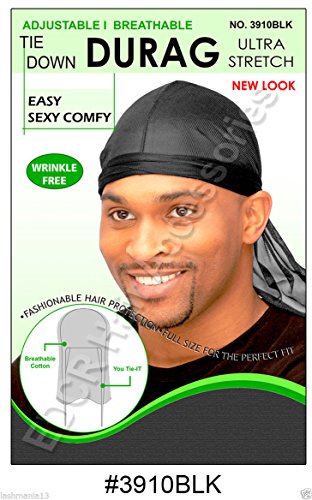 Murry Collection Tie Down Durag Adjustable / Breathable / Wrinkle Free # 3910Blk
