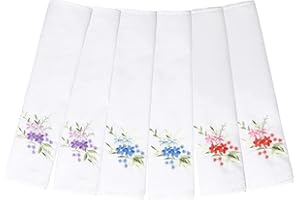 pengxiaomei 6 Pieces Women's Handkerchief, 100% Cotton 27X27cm Floral Embroidery Lace Ladies Handkerchiefs