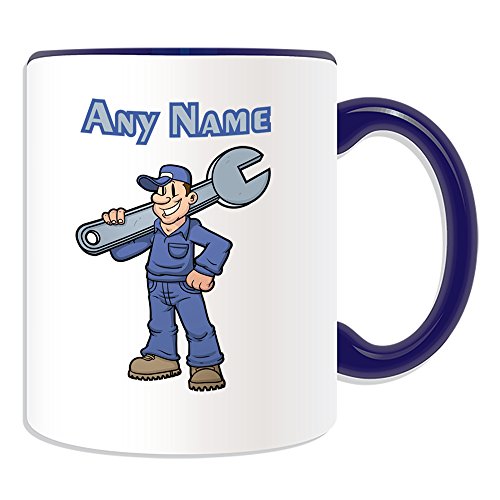 Personalised Gift - Mechanic with Big Wrench Mug (Career Design Theme, Colour Options) - Any Name/Message on Your Unique Mug - Engineer Garage Worker Staff Vehicle Car