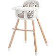Kinderkraft Sienna 2-in-1 Highchair, Baby Chair, Combination High Chair, Wooden Legs, 5-Point Harness, Footrest, Removable Tray, Non-Slip Chair Leg Caps, from 6 Months to 4 Years, Grey