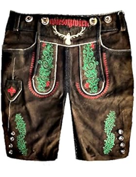Herren Trachten Lederhose Trachtenlederhose Kurze Tracht Braun-Grün Gr.50#12