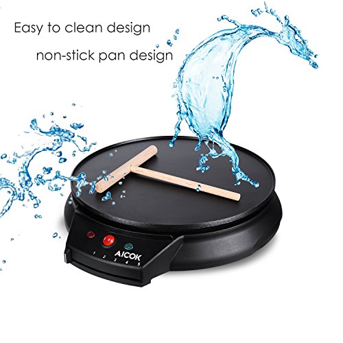 Aicok Crepesmaker Eletronische Pfannkuchen Maschine Antihaftbeschichtete Crepes Platte mit Crepes Verteiler, 30cm, 1000W, Schwarz - 5