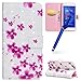 Produktbild Huawei P8 Lite 2017 Hülle,Bling Leder Hülle für Huawei Honor 8 Lite,MoreChioce 3D Brillianter Funkeln Book Cover Klappbar Stand Flip Case Etui,Schön Sakura Muster Kunstleder Handytasche Inner TPU Back Cover Protective Brieftasche Wallet Case Magnetische mit Kartenfach Standfunktion für Huawei P8 Lite 2017 / Honor 8 Lite + 1x Blau Stylus Stift