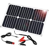 Suaoki Portable Solar Panel Car Battery Charger 18V 18W SunPower, Cigarette Lighter Plug, Battery Charging Clip Line, Suction Cups, Battery Maintainer for Automobile Motorcycle