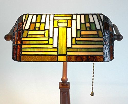 Bankers Table Lamp Antique Lighting Handmade Tiffany Desk Light Side Unique Home Office Stained Glass Shade Art Deco Traditional Style Large Bedside Resin Base Green Red Beige Colour Bulb Not Included******FREE DELIVERY*****