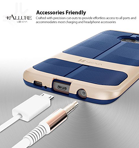 Samsung Galaxy S7 Edge Funda  Vena  vAllure  Bumper Frame  CornerGuard ShockProof   Strong Grip  Hibrido Ultra Delgada La textura de la onda para Samsung Galaxy S7 Edge  Oro   Azul Marino 