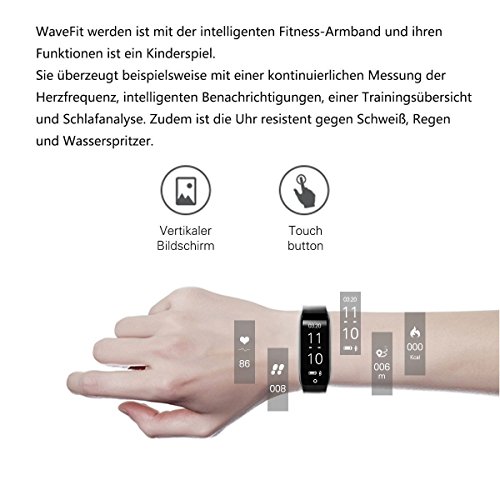 Riversong WaveFit Fitness Armband, Fitness Tracker, Aktivitätstracker für Android und IOS, Sport Uhr mit Schrittzähler, Kalorienzähler, Herzfrequenz-Anzeige, Schlaf-Monitor, Wecker, Neu Version - 6
