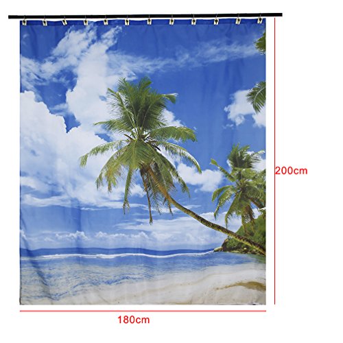 KINLO® 1 Stück Duschvorhang mit Ringen für Badezimmer aus hochwertigem Polyester anti Schimmel antibakteriell 180x200cm waschbar Sandstrand Modell wasserdicht vorhang für bad - 3